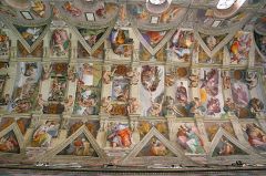 The Sistine Chapel ceiling, painted by Michelangelo between 1508 and 1512,
is a cornerstone work of High Renaissance art.

Central to the ceiling decoration are nine scenes from the Book of Genesis,
of which the Creation of Adam is the best known.

