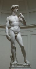 David is a masterpiece of Renaissance sculpture created between 1501 and 1504, by the Italian artist Michelangelo.

It is a 5.17-metre marble statue of a standing male nude.

Media: Carrara marble
Created: 1500–1504
Subject: David
Periods: Italian 