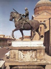 Artist:	Donatello
Year:	1453
Medium:	Bronze
Height:	134 in (340 cm)
Location:	Piazza del Santo, Padua, Italy

The Equestrian statue of Gattamelata is an early piece that made its way in during the Italian Renaissance. 

The statute depicts Erasmo 