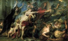 Consequences of War
(in a style that art historians call “Flemish Borque.”)

Artist:	Peter Paul Rubens
Year:	1638–39
Medium:	Oil on canvas
Location:	Palazzo Pitti, Florence

The Roman god of war, Mars, takes center stage in the Consequences of War