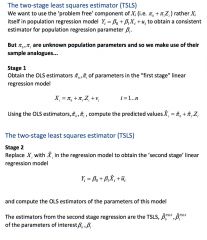 Using a two-stage least squares estimator (TSLS) is a way of obtaining a concisest estimator of the regression parameter β₁ in the context of a linear regression model?
- Caveat: it only works/is restricted to linear regression models, so it le...