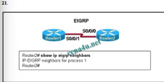 Based on the output of show IP EIGRP neighbors, what are two possible problems with adjacencies between Router 1 and Router 2? (two answers)