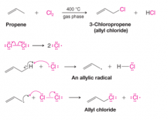 - Propene undergoes allylic chlorination when propene and chlorine react in the gas phase at . 
-  the chain-initiating step, the chlorine molecule dissociates into chlorine atoms
- In the first chain-propagating step the chlorine atom abstracts ...