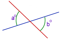nonadjacent angles created by two intersecting lines; congruent.