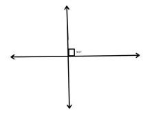 2 intersecting lines that make a 90 degree angle.