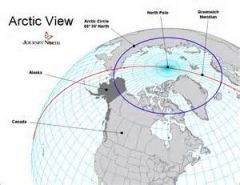 The imaginary boundary of the north polar region, at 66 degrees 30 feet north latitude.