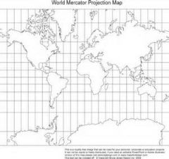 A cylindrical map projection in which the distortion of areas increases asit nears the poles, but is essential for marine navigation.