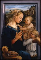 #71
Madonna and Child with Two Angels
-Fra Filippo Lippi
- c. 1465 CE
 
Content:
- Mary, child, and two angels
- tempera on wood
- sujestion of halo
- aerial perspective
- live models