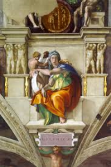 #75
The Delphic Sybil
- Vatican City, Italy/ Michelangelo
- Ceiling: c. 1508-1512 CE
- altar: c. 1536 - 1541 CE
 
Content:
- woman figure
- robust figures
- melding of architecture and painting