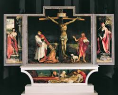 #77
Isenheim altarpiece
- Grunewald
- c. 1512-1516
 
Content:
- predella (platform)
- 3 panels
- oil on wood
- 1ft x 2ft
- german
- crusifiction
- left st sebastian
- right st Anthony
- left announcement birth of christ
- right resurrection of Chr...