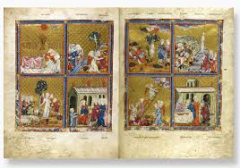 #64
Golden Haggadah
- Late medieval Spain
- c. 1320 CE
 
Content:
- illuminated manuscript
- scenes from Judaism
