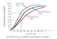 a decrease in pH and an increase in the CO2 concentration mean that a greater PO2 is required to saturate the haemoglobin - the oxygen dissociation curve shifts to the right.