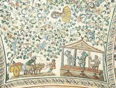 

 Late Antiquity: 

  Santa Costanza, Rome, Italy, c. 350 CE -Central church-For constantine's daughter-mosaic of constantina bust, putti (angel babies) making wine (maybe for communion?) 
