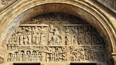 #58


Last Judgement Tympanum


Over entrance to Church of Sainte-Foy


_____________________


Content: Carved into an arch over a doorway, this tympanum shows the ultimate judgement that God bestows upon people when they die and how they will ei...