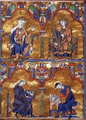 #61


Dedication Page with Blanche of Castile and King Louis IX of France and Scenes from the Apocalypse, from the Bible moralisee 


Gothic Europe


1226 - 1234 C.E.


___________________


Content: This is a page from the bible of moralisee depi...
