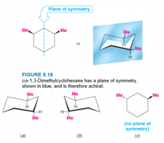 - 2 chirality centers


- only 3 stereoisomers


- cis-1,3-Dimethylcyclohexane is achiral


- trans-1,3-Dimethylcyclohexane is chiral and exists as a pair of enantiomers