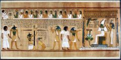 Formal Analysis: Last judgement of Hu-Nefer, from his tomb (page from the book of the dead), Egypt / New Kingdom 19th Dynasty, 1,275 BCE, papyrus paper and paint, #24
 
Content:
-painted papyrus scroll
-depicting a story
-pictures along with hiero...
