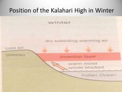 Discuss the position of the Kalahari anticyclone in winter