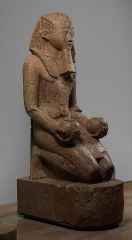 Formal Analysis: Kneeling statue of Queen Hatshepsut, inside the mortuary temple near Luxor, Egypt / New Kingdom 18th dynasty, 1,473-1,458 BCE, granite, #21
 
Content:
-kneeling statue--Ka statue
-Hatshepsut with pharaoh attire (beard)
-offerings ...