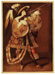 #90
Angel with Arquebus, Asiel Timor Dei
- Master of Calamarca (La Paz School)
- c. 17th century CE
 
Content:
- painting on a wall
- androgynous angel
- European dress
- roman military boots
- archangel
- gun/muzzle
- Spanish royalty dress