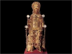 #58
Reliquary of Saint Foy
- Conques, France/ Romanesque Europe
- ninth century CE
 
Content:
- sculpted container that held the relic
- wooden core
- gold and silver gilded on top
- semi precious stones