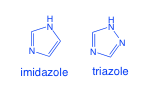 -5 membered aromatic ring with atleast 1 nitrogen-feature imidazole and triazole rings
-inhibit synthesis of ergosterol