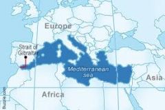 The Mediterranean Sea is the largest body of water to the south of Europe, most people live on the coast because of good farmland.