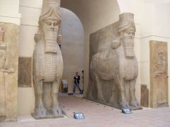 Formal Analysis: Lamassu from the citadel of Sargon II, DurSharrukin, modern Khorsabad, Iraq / Neo-Assyrian, 720-705 BCE, limestone, #25
 
Content:
-ancient Sirian King's
-lamassu is the name of the mythological creature depicted--combines the hea...