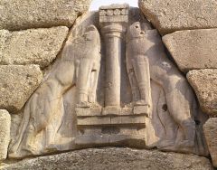 Formal Analysis: The Lion Gate, Proto Greece / Mycenaean, 1,400 BCE, stone
 
Content:
-from a citadel--slightly elevated from the rest of the town
-very protected entrance
-corbelled arch--the triangle above the doorway
-ornamentation
 
Style:
-co...