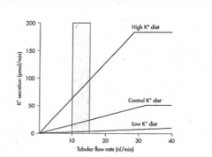 "Urine potassium levels would rise.

Increasing the tubular flow results in a higher potassium gradient for excretion. In addition, more sodium is brought into the cell, increasing the activity of the Na+/K+/ATP pump, resulting in further potass...