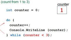 Similar to while loop
Must execute at least one time (test is at bottom)
Has format:
do {

}while (<boolean value>);