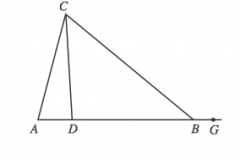 In the figure below, A, D, B, and G are collinear. If
∠CAD measures 76°, ∠BCD measures 47°, and ∠CBG
measures 140°, what is the degree measure of ∠ACD ?    
F. 12° 
G. 14° 
H. 17° 
J. 36° 
K. 43°

				
			
		
	
