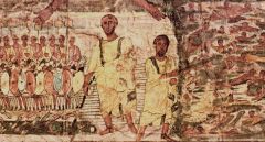 Fresco on walls teaches bible stories. has continuous narrative (whole story, one scene). hierarchal scale (moses is biggest). Gods hands on top