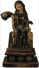 shows humanity of Christ. Distorted forms=more human. Pieta is Mary holding her dead son