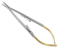 Castroviejo
Category: Suturing/Stapling
Usage: used for holding small, delicate needles in various microsurgical procedures; commonly used for suturing corenoscleral wounds

