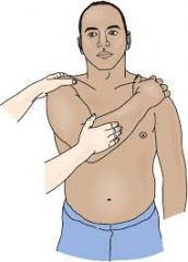 Isolatesthe acromioclavicular joint. Pt raises arm to 90degrees. Active adduction of the arm forces the acromion into the distal end of the clavicle. Pain in the area of the AC joint suggests a disorder.  