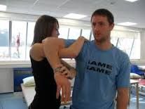 Elevate the patient's arm forward to 90degrees with the elbow flexed 90° while forcibly internally rotating theshoulder. Pain with this maneuver suggests subacromial impingement orrotator cuff tendonitis.