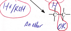 an H+ and a alcohol is added to the alkene. it forms an ether with a trans configuration