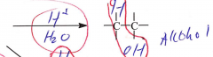an H+ and H2O is added to an alkene to form an alcohol in the trans configuration