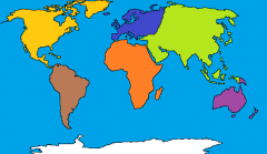 What continent is colored dark blue?