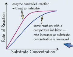 An increase in the inhibitor concentration means that more active sites on the enzyme will be used up, lowering the rate of reaction.

An increase in the substrate concentration means that there is a higher chance of a substrate binding with an ac...