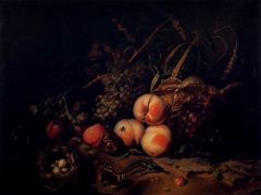 #96


Fruits and Insects


Rachel Ruysch


1711 C.E.


_____________________


Content: This is a still life showing "fruits and insects" spread out on a table (possibly in a basket) in darker lighting. 


___________________


Style: As was comm...