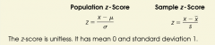 The z-score represents the distance that a data value is from the mean in terms of the number of standard deviations.  We find it by subtracting the mean from the data value and dividing this result by the standard deviation. There is both a popu...