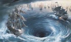 Definition: a whirlpool of great size and violence
Synonym: chaos, turbulence, turmoil
Antonym: calm, harmony, order