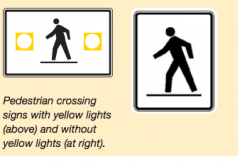 These signs indicate school zones, school crossings and pedestrian crossings.  When the yellow lights are flashing, driver's must  ______ and ______