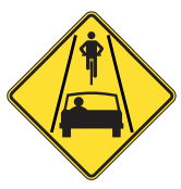 You are riding your bike to work today and see this sign.  Is there enough room for you to ride beside the car?