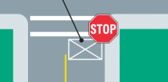 This diagram is pointing to the white x with a box around it.  As you approach this stop sign what do you do?