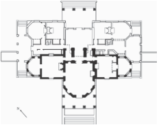 Content: It resembles a one-story building with a dome, but the balustrade hides the second floor. There are tall French doors and windows to allow for circulation during the hot Virginia summers. Form: Symmetrical interior design; octagonal domeC...