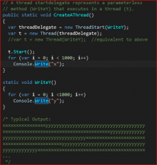 Note that the explicit instantiation of the delegate is not needed in the latest versions of C#.