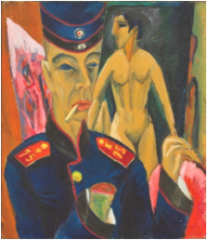 Self-Portrait as a Soldier. Ernst Ludwig Kirchner. 1915 C.E. Oil on canvas.